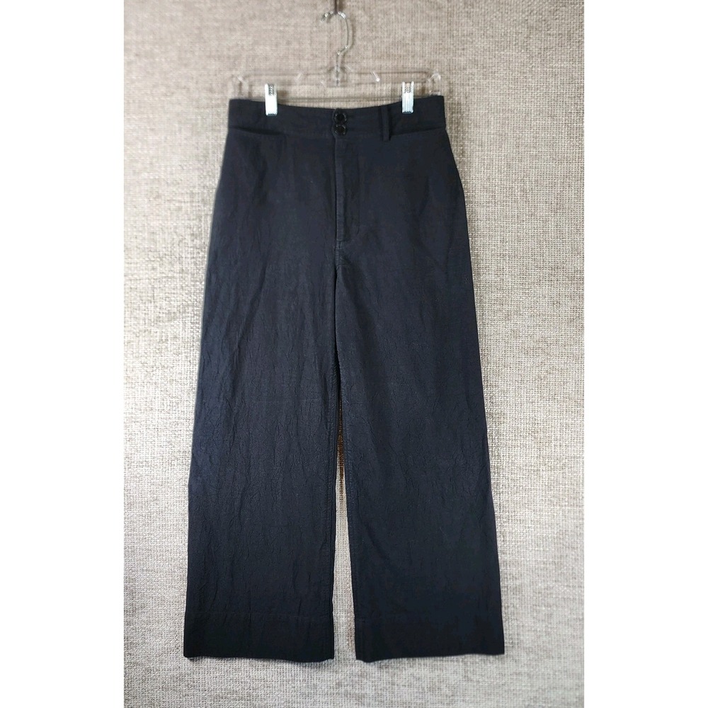 Apiece Apart New York Wide Leg Cotton Pants Womens 6 Black High Rise 28x25